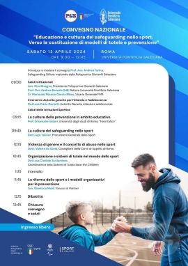 Italie – « Éducation et culture de la sauvegarde dans le sport. Vers la constitution de modèles de protection et de prévention » : conférence des PJS avec l'UPS