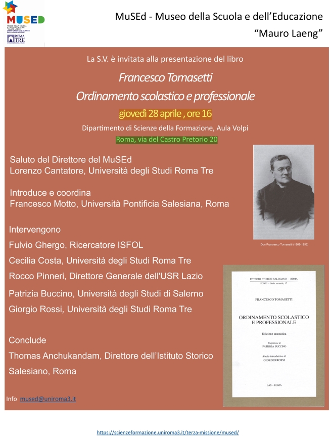 Italia – Presentazione del libro “Ordinamento scolastico e professionale” di Francesco Tomasetti